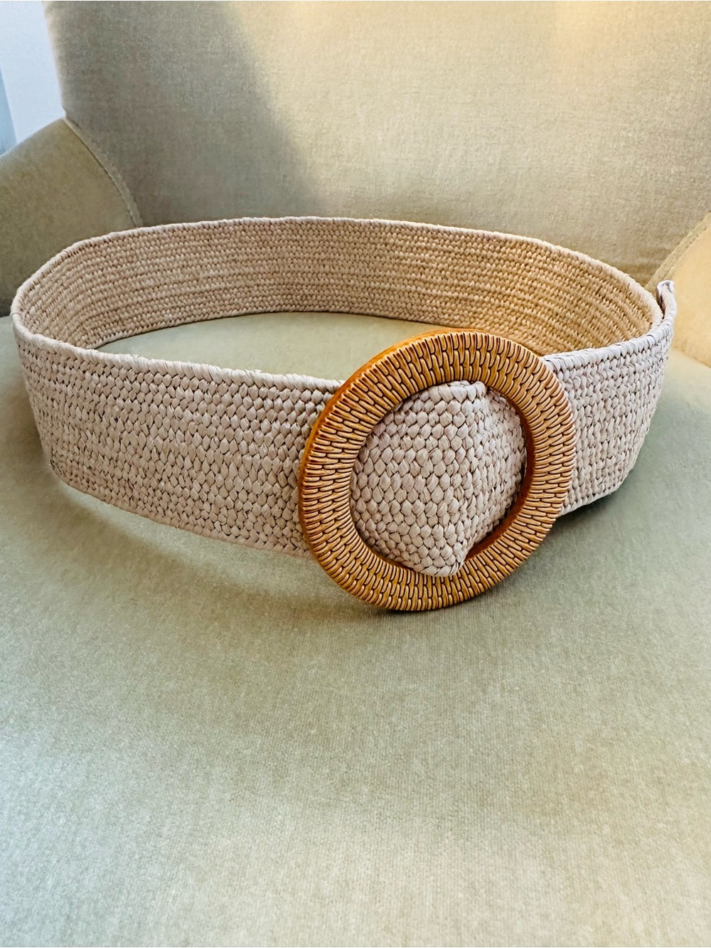Neutral Woven Belt with Round Rattan Buckle